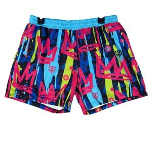 B101 Graffiti Mesh Shorts 26W YL Crown Drip Print Multi Color Urban Streetwear